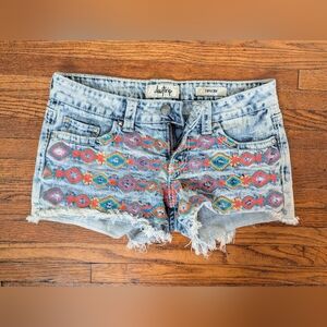 Daytrip Light Blue Embroidered Jean Shorts